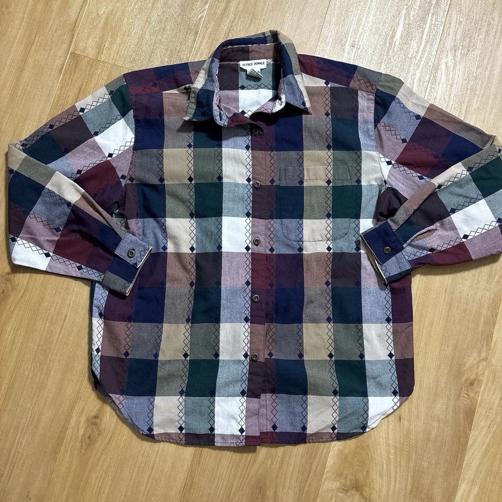 Alfred Dunner Women's Long Sleeve Button Up Plaid Embroidered Size 14 Abstract
